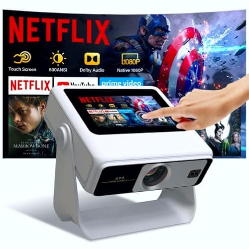 4k Support Projector with WiFi and Bluetooth,TouchScreen Portable Outdoor Smart Projector Auto Focus & Touch Control, Built-in 1,000+ Apps Native 1080P Mini Portable Movie Proyector for Home Theater