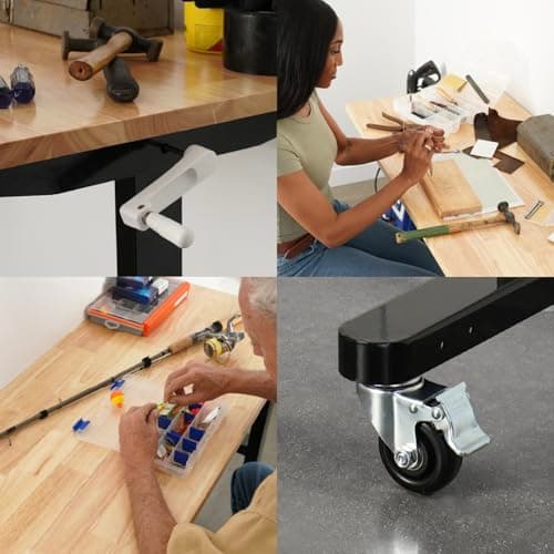 SafeRacks Workbench | 48” Adjustable Hardwood Work Tops | Premium, Standard, or Crank Handle | Rolling Work Station for Garage, Workshop, or Home | Heavy Duty (Crank-Handle) 7