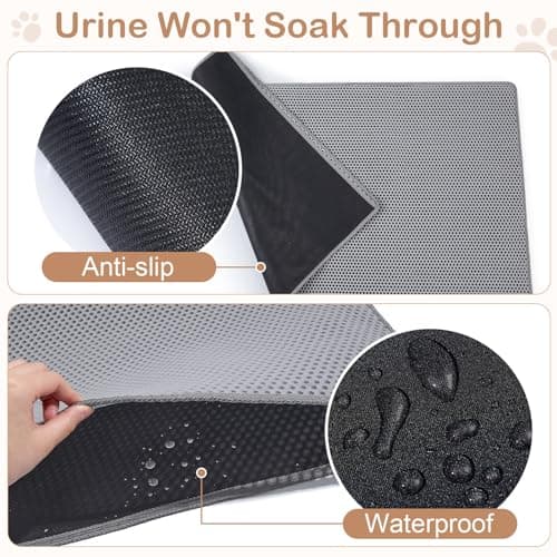 Unicorn Catcher Cat Litter Mat Double Layer Litter Mat Non-Slip Litter Box Mat Waterproof and Urine-Proof Cat Litter Mat Litter Trapping Mat Grey Kitty Litter Mat Easy to Clean, 46x27in 5