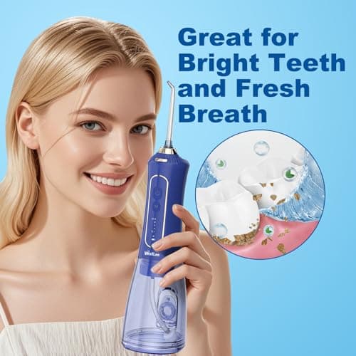 WellLeo Water Flossers for Teeth, 300ML Cordless Oral Irrigator Rechargeable Dental Flosser Picks with 5 Modes 5 Jet Tips,IPX7 Waterproof Teeth Cleaner for Braces Gum Care, Home Travel Use 7