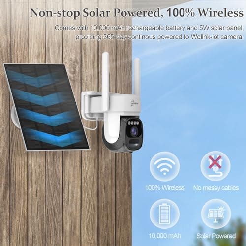 wellnk-iot 4G LTE Solar Cellular Security Camera, U.S. Local SIM&SD Card Included, No WiFi Needed, 2K Live Video, 360° Full View, Color Night Vision, PIR Motion Sensor, Flashlight&Siren Alerts 9