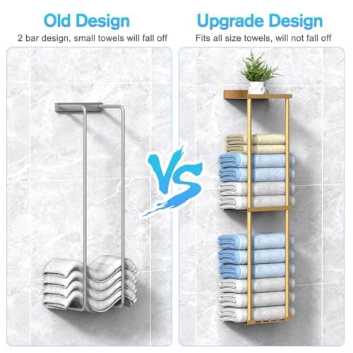Liuoud Towel Rack for Bathroom, Wall Mounted Vertical Rolled Towel Storage Organizer Holder with Shelf, Holds Up 6 Large Bath Sheets, Gold 5