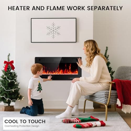 Electactic Electric Fireplace 36 inch, Recessed and Wall Mounted Electric Fireplace with Remote Control, Fireplace Heater, Linear Fireplace with Timer, Adjustable Flame Color, 750w/1500w, Black 7