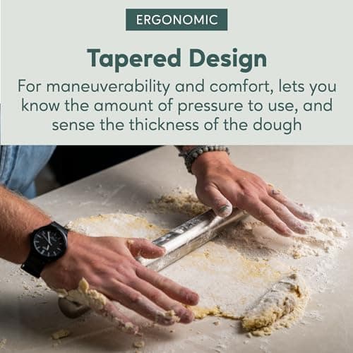 Ultra Cuisine French Rolling Pin for Baking – Tapered Stainless Steel Design with Measurements, Professional or Home Use with Pizza, Cookie, & Pastry Dough, or Fondant and Pie Crust – Dishwasher-Safe 6
