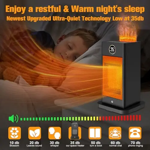 Space Heaters for Indoor Use,1500W PTC 2s Fast Heating Space Heater Large Room with Sensor Humidifier 3D Flame Effect Oscillating,Heater for Bedroom,Office Heat Up 260 sq.ft 6