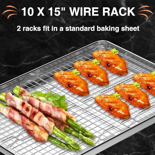 Cooling Rack for Baking 2-Pack, 15 x 10 Inches Baking Rack, Stainless Steel Wire Cookie Rack Fits Jelly Roll Sheet Pan, Oven Safe for Cooking, Roasting, Grilling 5