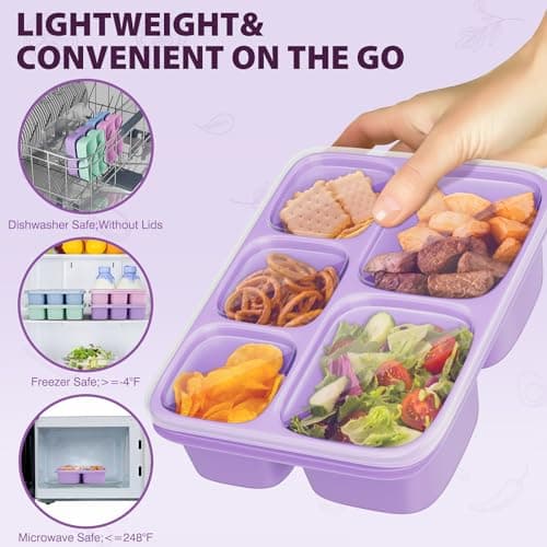 Mosville® Bento Snack Containers, 4 Pack Lunchable Container with 5 Compartments for Adults On-the-Go Meals [Portion Control], Reusable Bento Lunch Box BPA-Free 5