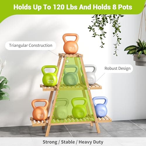 BMOSU Plant Stand Bamboo for Indoor Outdoor Tiered Plant Shelf 8 Potted Flower Holder Ladder Rack Garden Balcony Living Room Patio(3 Tier Natural) 5