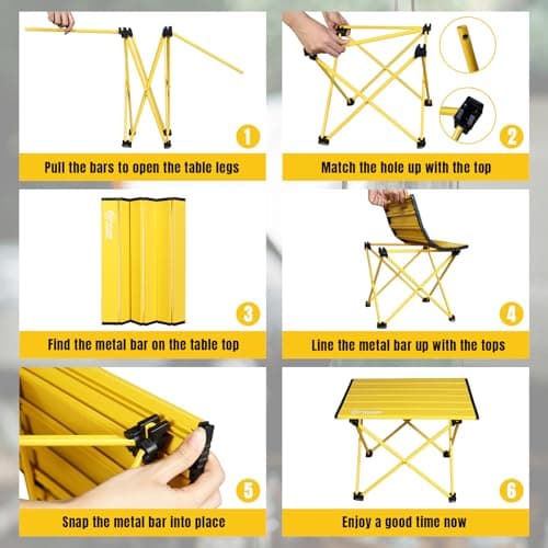 YELLOW JACKET Small Folding Camping Table - Portable Beach and Lightweight Camp Side Table With Carry Bag for Outdoor Cooking, Picnics, Travel - Ultralight Aluminum 7