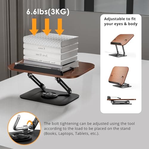 SupeDesk Book Stand for Reading, Adjustable Book Holder with 360° Rotating Bases, Foldable Designs, and Elastic Clips, Multifunctional Display Stand for Recipe, Cookbooks, Magazines, Tablets, Laptops 6