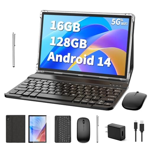 Suicoey Android 14 Tablet, 10 inch Tablet with Keyboard, 16GB+128GB, 1TB Expand, Octa-Core, 2.4G/5G WiFi, 8000mAh, BT V5.0, GMS Certified, IPS Touch Screen, GPS, with Case, Mouse, Stylus(Black)