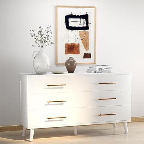 Aiho 6 Drawer Dresser Modern Drawers with Metal Handles, Wood Storage Dresser for Bedroom, Living Room, Entryway, White 7