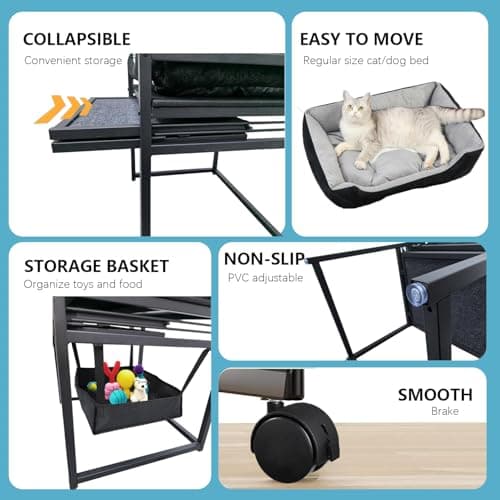 NAILDOKI Movable Structure Pet Stairs Ramp with seat Mate Cats/Dogs Chair with ramp high beds, Folding Pet Steps for Medium and Small Dogs, Cat Ladder, with Storage Cabinet 6