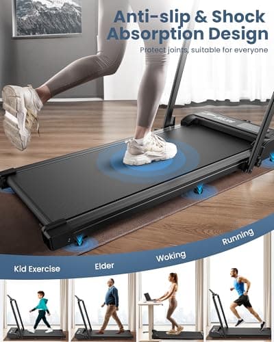 Foldable Walking Pad with Handle Bar, 2.5HP Folding Treadmill with Gym Mat 6.2MPH Under Desk Walking Pad Treadmill for Home Office with Touch Control Remote Control (Black Treadmill with Handle Bar) 6
