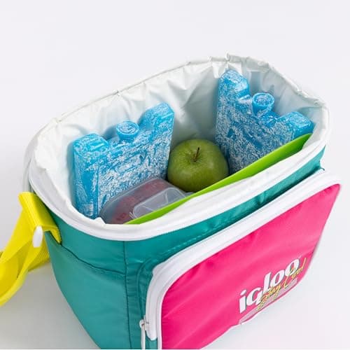 Igloo 90s Retro Collection Square Lunch Box Cooler with Front Pocket and Adjustable Strap, Insulated Leakproof Lunch Cooler Bag, Reusable Lunch Tote 10