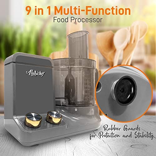 NutriChef Food Processor | 2 QT Capacity | Ultra-Quiet Multipurpose Motor | Includes 6 Attachment Blades | Silicone Base for Secure Grip | 12-Cup Capacity | Pre-Set Speeds for Easy Use (Gray) 6