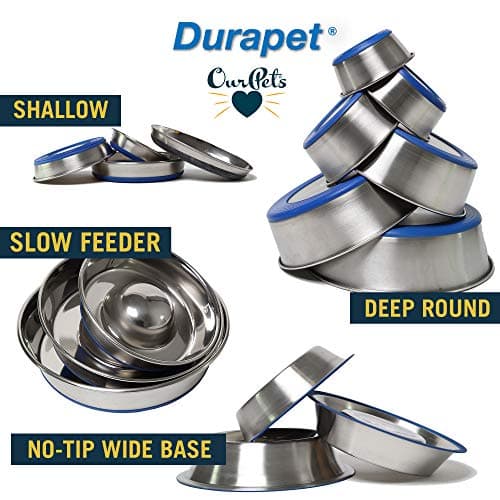 OurPet's DuraPet Premium Dishwasher Safe Stainless Steel Dog Bowl for Food or Water [Multiple Sizes for Small to Large Dogs] in Traditional or Wide Base Design - 8 CUP 8
