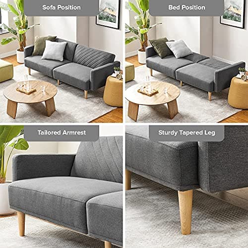 mopio 76.4" Futon Sofa Bed, Couch, Loveseat, Sleeper Sofa, Mid Century Modern Futon Couch, Sofa Cama, Couches for Living Room (Dark Gray Fabric) 5