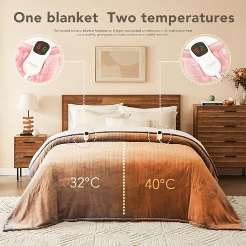 Homemate Electric Heated Blanket Queen - 84"x90" Heating Bed Blankets Throw with 10 Heating Levels 8 Hours Auto Off Fast Heating Over-Heated Protection Ultra Soft Warm Flannel ETL Certified Pink 6