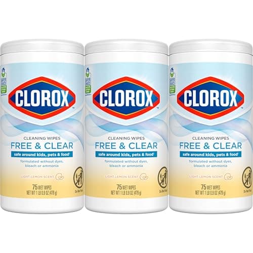 Clorox Free & Clear Cleaning Wipes, Light Lemon Scent, 75 Count, Pack of 3 (Pack May Vary) 9