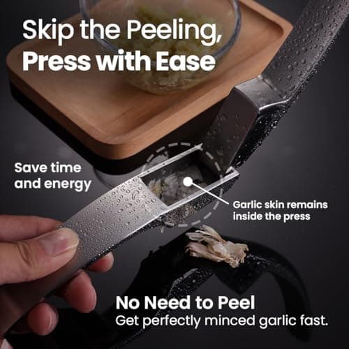 No Peeling Required Garlic Press Stainless Steel with Detachable Handle for Fine Mincing-Premium Garlic Mincer Tool, Rust-Proof, Easy to Clean, Dishwasher Safe Garlic Crusher with Lifetime Replacement 6