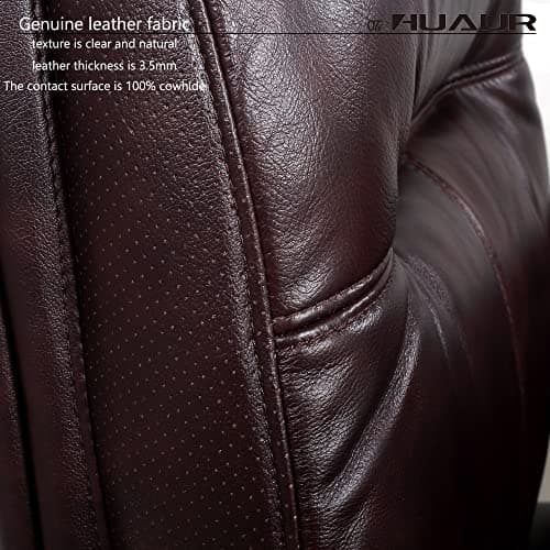 HUAUR Genuine Leather Modern Executive Chair High-Back Support 90 to 150 Degrees Tilt and Upholstered Home Desk Chair with Base 360LB Capacity Swivel Computer Office Chair (Brown) 6