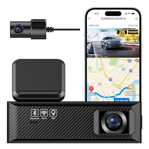Miofive Dash Cam Mini 2, 2K+1080P FHD, Built-in Wi-Fi GPS Smart Dash Camera for Cars, 125° Wide-Angle FOV, HDR, Night Vision, G-Sensor, iOS/Android App, Loop Recording, Parking Monitor, Time-Lapse