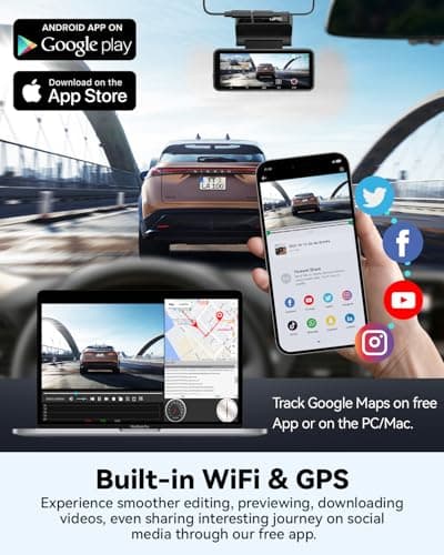 Dash Cam Front Rear, IMX415 Sensor 4K 30fps/2K 60fps+1080p, Touch Screen Dash Camera for Car, Voice Control, Built-in GPS WiFi, HDR Night Vision, 64GB Card, 160° Wide Angle, 24H Parking Monitoring 7