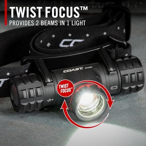 Coast XPH30R 1200 Lumen USB-C Rechargeable Dual Power Headlamp with Twist Focus Beam and Magnetic Base, 4.37 oz. - Black 7