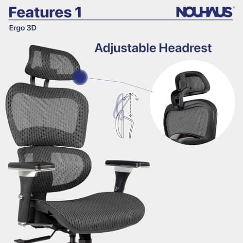 Nouhaus Ergo3D Ergonomic Office Chair Lumbar Support Mesh Office Chair with 4D Adjustable Armrest, Adjustable Headrest and Wheels, Mesh High Back Home Office Desk Chairs(Black) 7