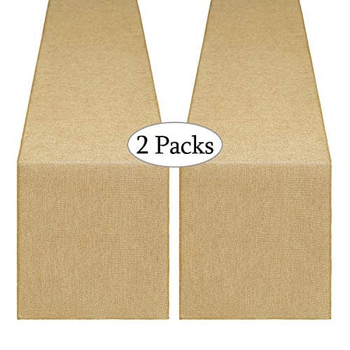 B-COOL 2 Pieces Burlap Table Runners 13x108 Inch Rustic Boho Table Runner Dresser Cover for Farmhouse Macrame Jute Fabric Thanksgiving Party Home Dining Decorations Khaki