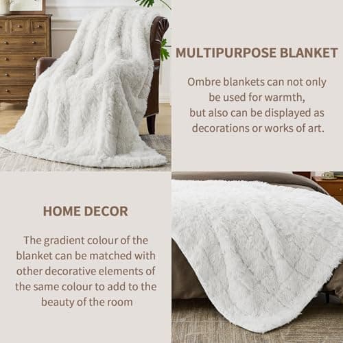 Faux Fur Weighted Blanket for Adults(15 lbs, 60” x 80”, White),Fuzzy Cozy Sherpa Weighted Blanket Queen Size for Adult,Fluffy Sherpa Comfy Heavy Blanket for Women Men,Warm Soft Plush Blanket 7