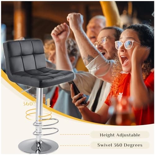 DUMOS Bar Stools Set of 4, 24 inch Counter Height Bar Stools, Upholstered Modern Kitchen Barstools with Metal Base, PU Leather Saddle Stools for Kitchen Island, Black 5