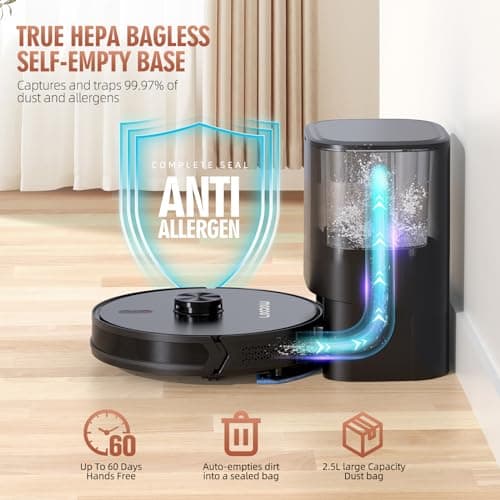Loorow 3-in-1 Robot Vacuum and Mop Combo, Self Emptying Station for 60 Days, Robotic Vacuum Cleaner with LiDAR Navigation & Max Strong 4500Pa Suction, WiFi/App/Alexa Self-Charging Replaceable Dust Bag 5