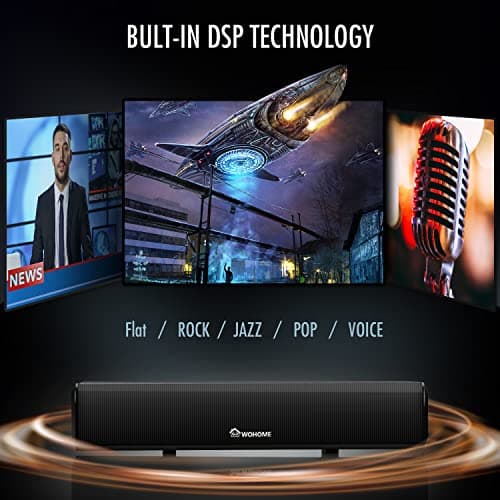 Wohome Small Sound Bars for TV, 50W 16-Inch Ultra Slim Mini Surround Soundbar Speakers System with Wireless Bluetooth 5.0 Optical AUX USB Connection, 5EQs, for 4K & HD TVs (Official Refurbishment) 5