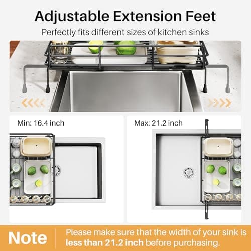 SNTD Dish Drying Rack - Extendable Dish Rack, Large Sink Drying Dish Drainer for Kitchen Counter, Stainless Steel Dish Strainer with Utensil Holder (Black) 7