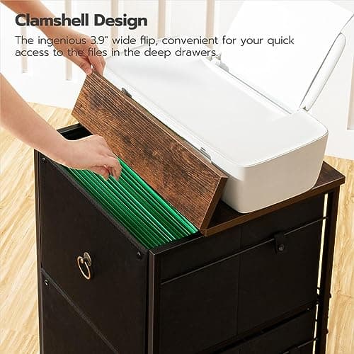 HOOBRO 2 Drawer Mobile File Cabinet, Rolling Printer Stand, Vertical Filing Cabinet, Office Drawers, Filing Cart for Home Office, A4/Letter Size, Nonwovens Drawer, Black and Rustic Brown BFK20WJ01 6