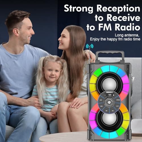 BSZHI Portable Bluetooth Speakers 80W Big Powerful Wireless Stereo Sound Boombox Outdoor Loud TWS Home Party Speaker with Subwoofer, FM Radio, LED Lights, Remote Control 6