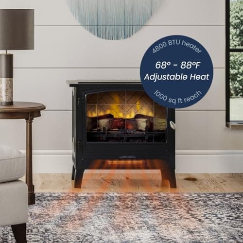 Country Living Infrared Freestanding Electric Fireplace Stove Heater in Black | Multiple Flame Colors, Metal Design with Faux Wooden Logs | Alexa/WiFi Enabled - Remote Included 9