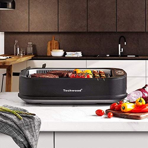 Techwood Indoor Grill Smokeless Grill, Electric Korean BBQ Grill with Glass Lid, Turbo Smoke Extractor Technology, Dishwasher-Safe Drip Tray & Nonstick Grilling Removable Plate, Black, 1500W 8