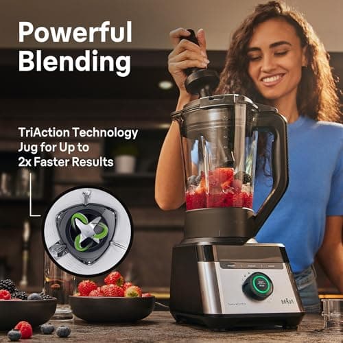 Braun TriForce Power Blender - Powerful 1200 Watt Countertop Blender with 10 Manual Speeds, 3 Texture & 3 Food Settings, Stainless Steel Blades for Effortless Emulsifying, for Smoothies, Purees & More 5