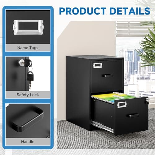 BYNSOE 2 Drawer File Cabinet with Lock Vertical Filing Storage Cabinet Office Home Steel Vertical File Cabinets for Letter Size File Cabinet Locked,Assembly Required 7