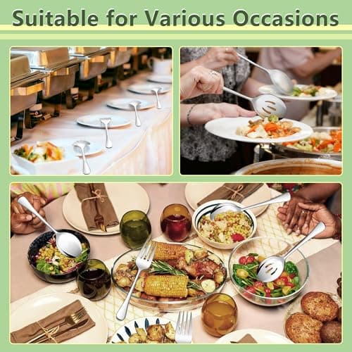 E-far Large Serving Utensils Set of 4, 9.8 Inch Stainless Steel Serving Spoons & Serving Forks, Big Hostess Set for Buffet Party Catering Wedding Kitchen Restaurant, Dishwasher Safe 6