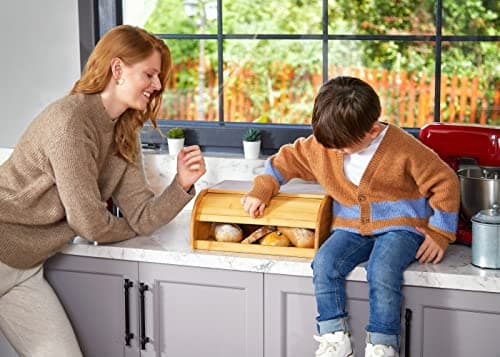 ROYALHOUSE Natural Bamboo Roll Top Bread Box Kitchen Food Storage - Assembly Required 5