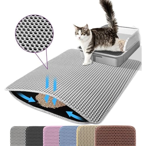Petinstinct Cat Litter Mat, 24x18 Inches Large Double Layer Honeycomb Cat Litter Trapping Mat, Non Slip Waterproof Urine Proof Cat Litter Box Mat for Floor, Kitty Litter Rug, Cat Supplies, Gray