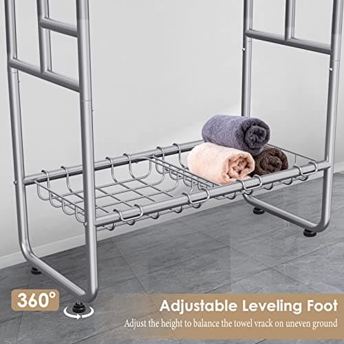 Kayfia 40" H Towel Rack Freestanding, 3-Tier Bath Towel Holder Stand with Storage Baskets & Hooks, Blanket Drying and Display Rack for Oversized Bath Towels, Metal Towel Rack Stand Indoor Outdoor 5