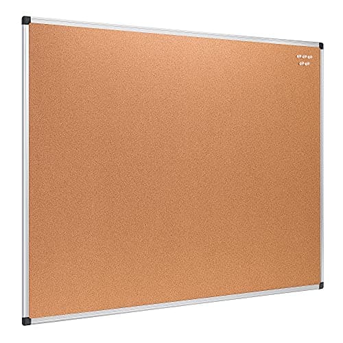 Amazon Basics Rectangular Bulletin Board, Cork Board for Wall, Vision Board for Classroom and Office, Aluminum Frame, 35" x 47", Brown