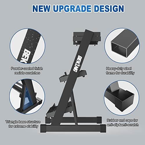 BEKING 3 Tier Dumbbell Rack,1000LB Capacity Weight Storage Rack for Home Gym Fitness,Multifunctional Free Weight Organizer Stand for Dumbbells, Kettlebells,Compact Design Save Floor Space 5