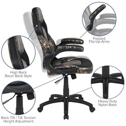 Flash Furniture X10 Gaming Chair Racing Office Ergonomic Computer PC Adjustable Swivel Chair with Flip-up Arms, Camouflage/Black LeatherSoft 6