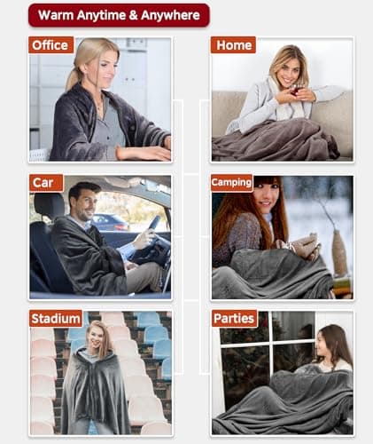 Hcaiip Portable USB Heated Shawl Wraps for Women Men, Heated Shawl Blanket Cordless with 11 Heating Zones, Heated Blanket Throw with Battery Wearable Heated Poncho Shawls 5